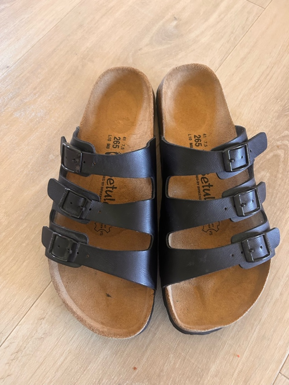 Betula by Birkenstock triples buckle black size 41 US 10 sandals like new